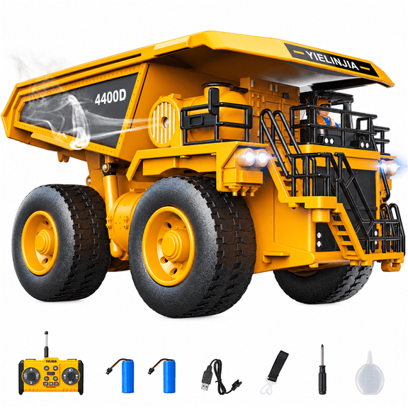 MOMOTER Remote Control Dump Truck 1:30 Scale 11-Channel RC Construction Toys with Water Spray, Alloy Bed, 2.4GHz, 2 Batteries, Lights and Sounds, Gift for Kids Ages 4+