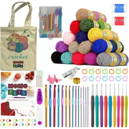 Hearth & Harbor 43 Piece Small Crochet Kit for Beginners Adults and Kids with 9 Crochet Hooks Set and 55 Yards of Yarn for Crocheting Set, Canva