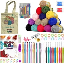 MOMOTOYS Beginner Crochet Kit w/ 130 Page Book, Crochet Yarn Set, Crochet Hook Kit & Crochet Needle Kit - Crocheting Kits for Beginners, Adults & Kids