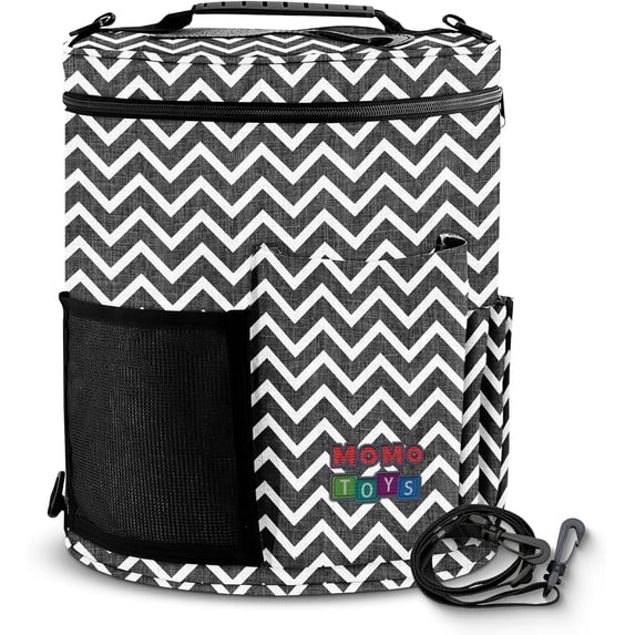 MOMOTOYS Compact Crochet Yarn Organizer & Storage Bag for Yarn & Crochet Hooks, Zigzag Gray