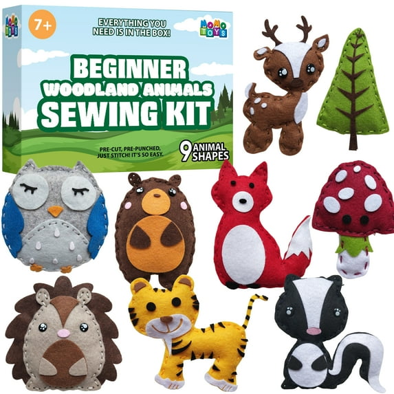 MOMOTOYS Kids Sewing Kit Toys, DIY Woodland Animal Plush Craft Supplies for Ages 7-12