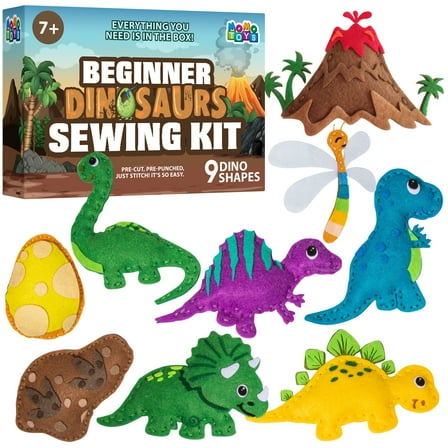 MOMOTOYS Kids Sewing Kit Toys, DIY Dinosaur Plush Craft Supplies for Ages 7-12