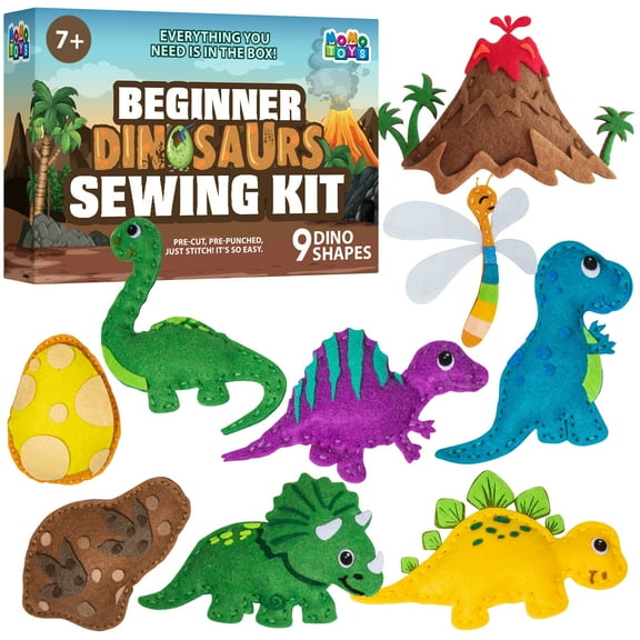MOMOTOYS Kids Sewing Kit Toys, DIY Dinosaur Plush Craft Supplies for Ages 7-12
