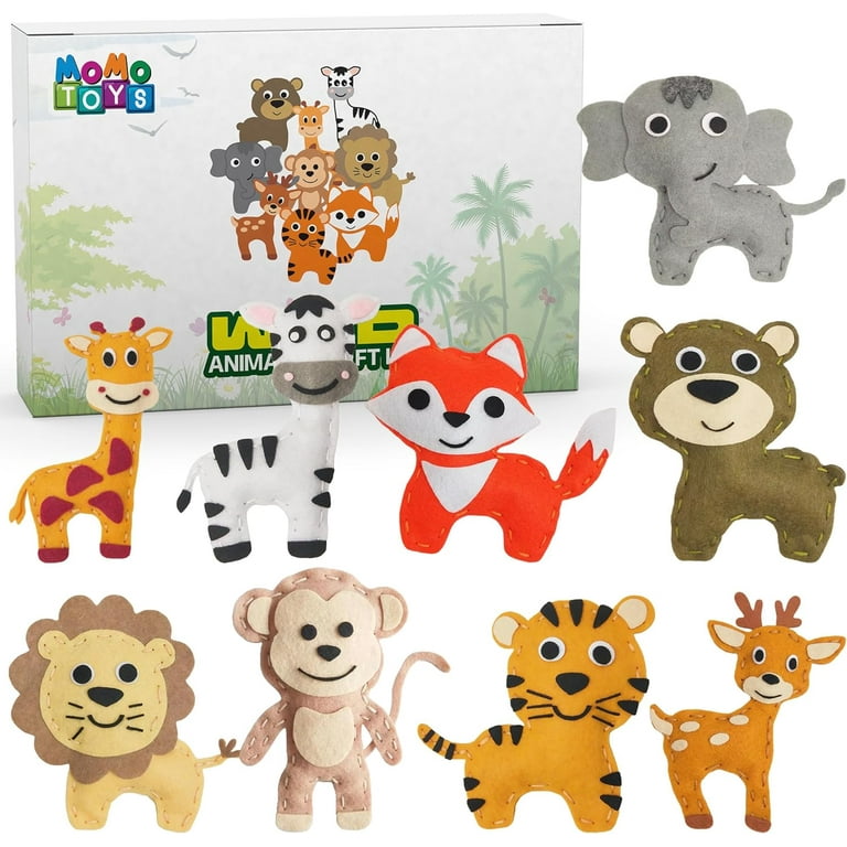 MOMOTOYS Wild Animals Kids Sewing Kits Ages 8-12 to Improve Dexterity – Sew Spectacular Adorable Animals - Beginner Sewing Kit for Kids – Kids Felt