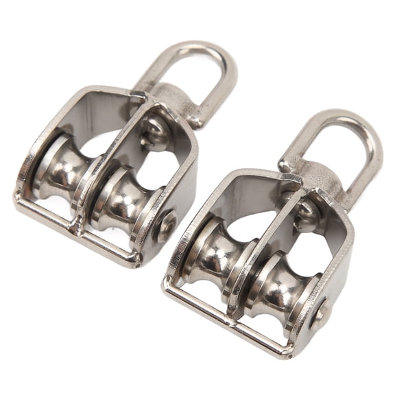MOMT 2-Pack M15 Lifting Double Pulley Block, Stainless Steel Heavy Duty Wire Rope Pulley Roller, 35KG / 77.2LB Load Capacity (U Type) for Crane Hanging and Lifting