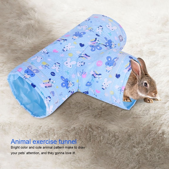 MOMT 3 Way Animal Tunnel Exercise Tube Pet Toy for Rabbit Ferret Hamster Guinea Pig - Interactive Small Animal Habitat Tube 6.69 inches / 17 cm, Blue
