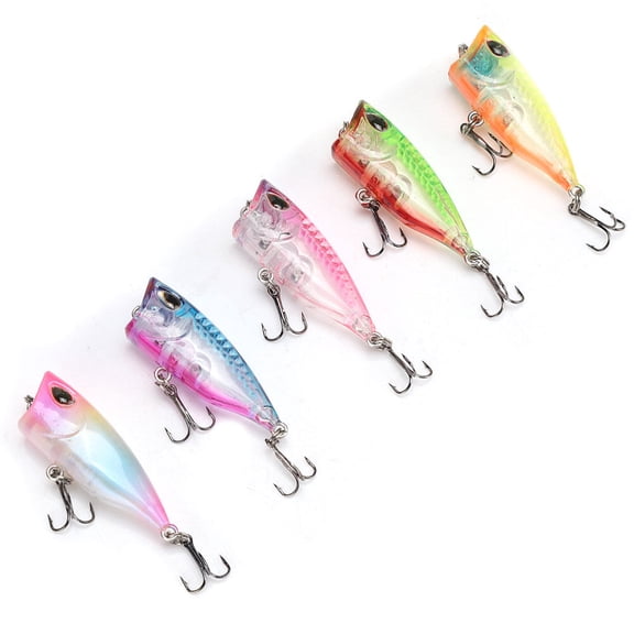 MOMT 5PCS Mini Popper Fishing Lure Set 1.57 inches / 4 cm Floating Artificial Bait for Predator Fish