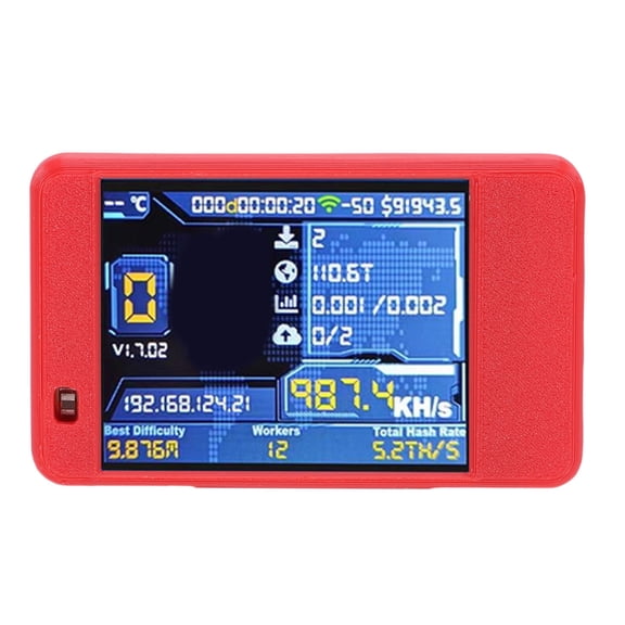 MOMT Bitcoin Miner USB Plug and Play WiFi Solo Lottery Mining Machine with 2.8 Inch Smart OLED Touch Screen Display 1060KH/s, Red (3.54 x 2.17 x 0.43 inches / 9.0 x 5.5 x 1.1 cm)