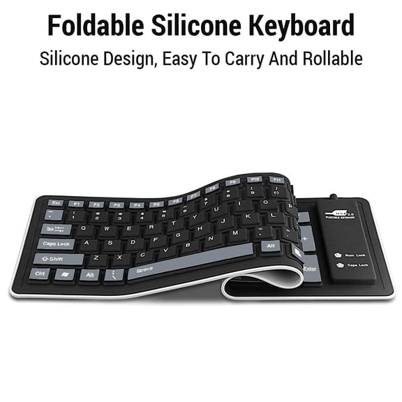MOMT Foldable Silicone Keyboard Wired Rollup Keyboard Waterproof Dustproof Silent 103 Keys USB Soft Keyboard for Laptop PC Notebook (15.75 x 4.72 Inches / 40 x 12 Cm), Gray