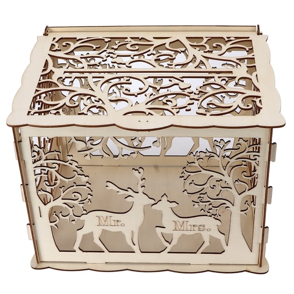 MOMT Greeting Card Box DIY Wooden Couple Deer Wedding Card Case Sign in Box Decoration Box