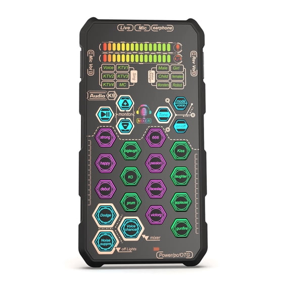 MOMT K9 Handheld Live Sound Card Sound Board Set with Voice Changer, 6 Modes & Noise Reduction for Podcasting Broadcasting Singing Recording, Black