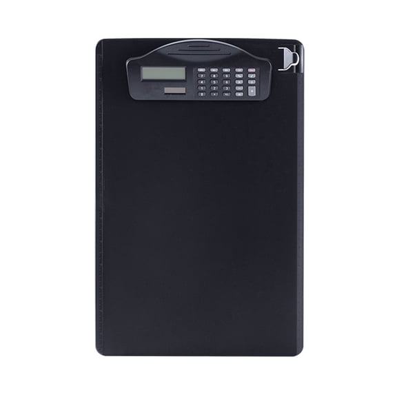 MOMT Multifunctional A4 Clipboard with Binder Calculator, Writing Pad, Pen Slot & Scale - 13.7 in / 35 cm - Black Plastic Contractor Nursing Foldable Clipboard for Student Office Business
