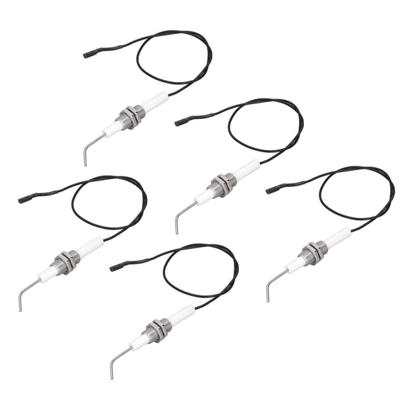 MOMT Universal M10x1 Threaded Ceramic Spark Ignition Electrode Pin Replacement Part for Gas Grill Heaters Furnaces, 5-Pack (11.8 inches / 30 cm Wire)