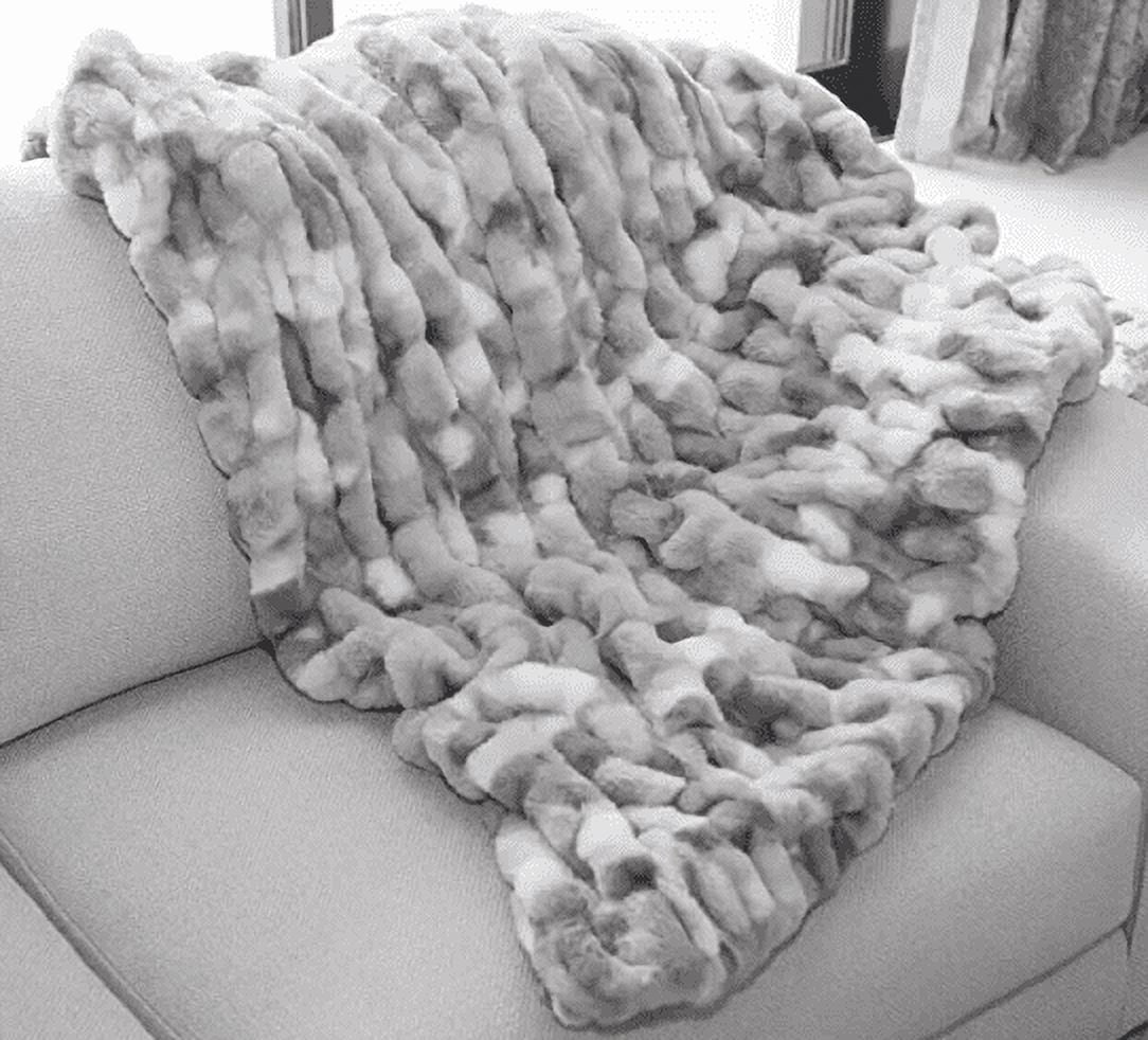 MON CHATEAU Luxury Collection LUXE FAUX FUR THROW Embossed White 60" X