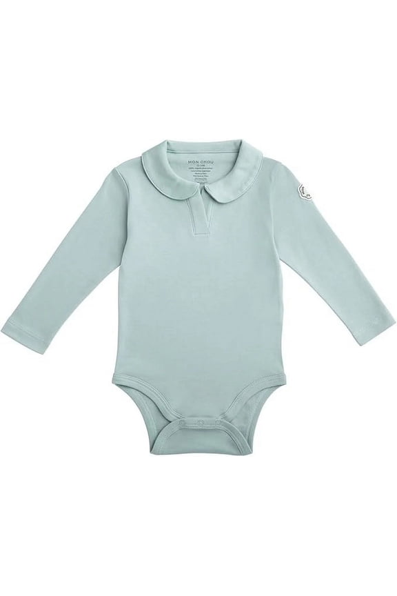 Baby Long Sleeve Polo Bodysuit Shirt, 100% Organic Pima Cotton, V-Neck, Security Tracker Pocket, Infant Unisex Sizes