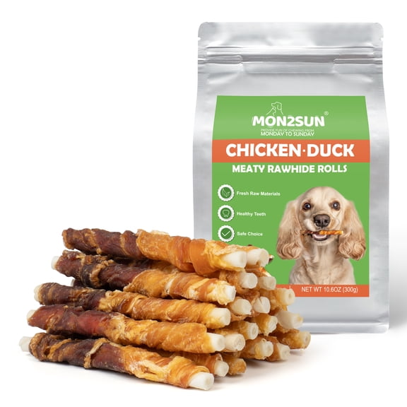 MON2SUN Chicken & Duck Wrapped Rawhide Sticks Small Dog Treats, 10.6 oz (20 Count)