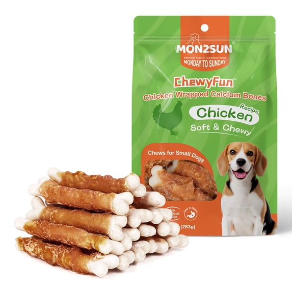 MON2SUN Chicken Wrapped Calcium Bones Small Dog Treats, 10 oz (16 Count), 4Inch