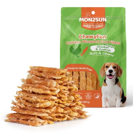 MON2SUN Chicken Wrapped Cod Fillet Small Dog Treats, 20 oz (56 Count)
