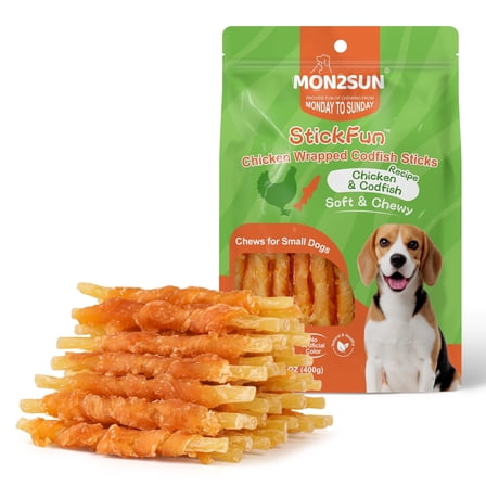 MON2SUN Chicken Wrapped Cod Sticks Small Dog Treats, 14 oz (40 Count)
