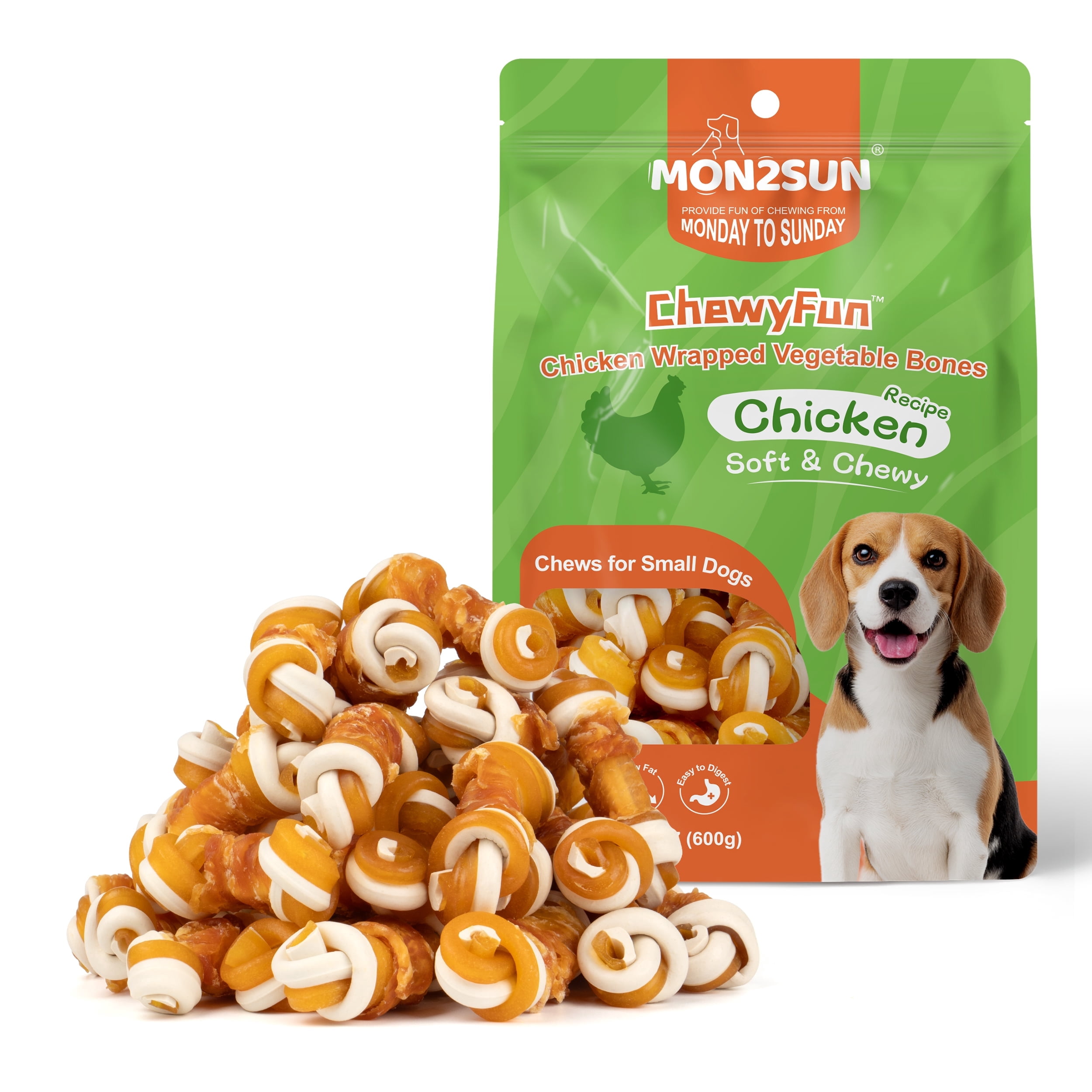 MON2SUN Chicken Wrapped Mixed Vegetable Knot Bones Small Dog Treats, 21.16 oz (30 Count)