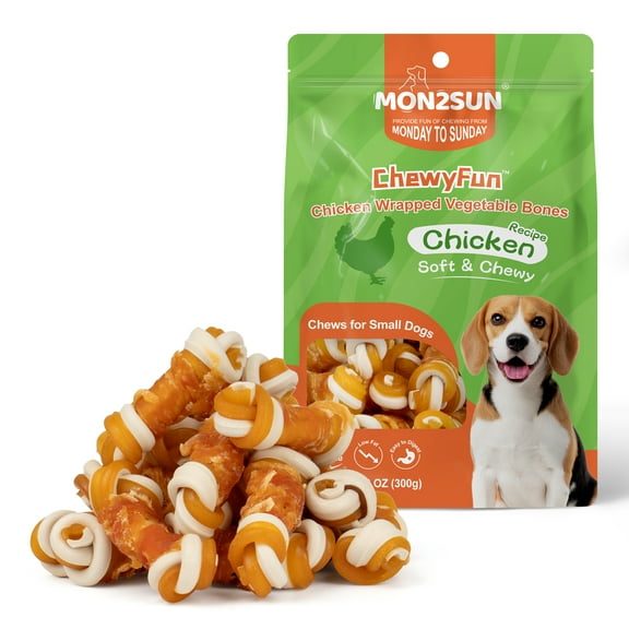 MON2SUN Chicken Wrapped Mixed Vegetable Knot Bones Small Dog Treats, 10.5 oz (15 Count)