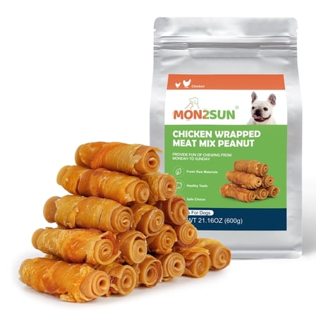 MON2SUN Chicken Wrapped Peanut Butter Rolls Small Dog Treats, 21.16 oz (16 Count)