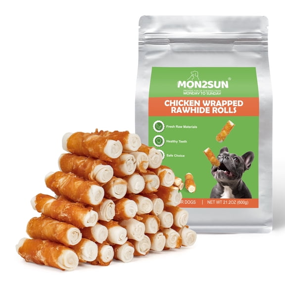 MON2SUN Chicken Wrapped Rawhide Rolls Small Dog Treats, 21.2 oz (32 Count)