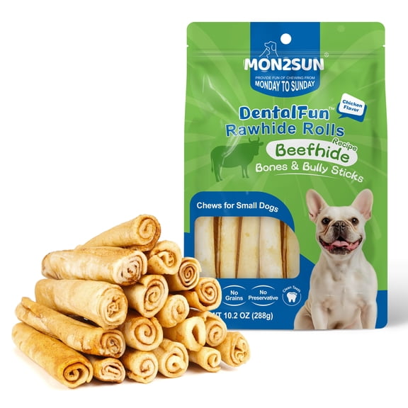 MON2SUN Rawhide Roll Sticks Chicken Flavor Small Dog Treats, 10 oz (18 Count)
