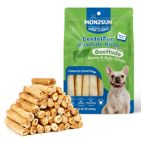 MON2SUN Rawhide Roll Sticks Chicken Flavor Small Dog Treats, 22.58 oz (40 Count)