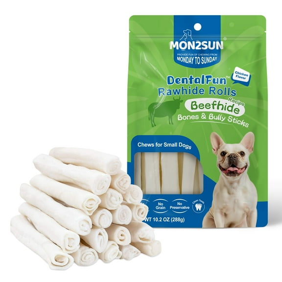 MON2SUN Rawhide Roll Sticks Small Dog Treats, 10 oz (18 Count)
