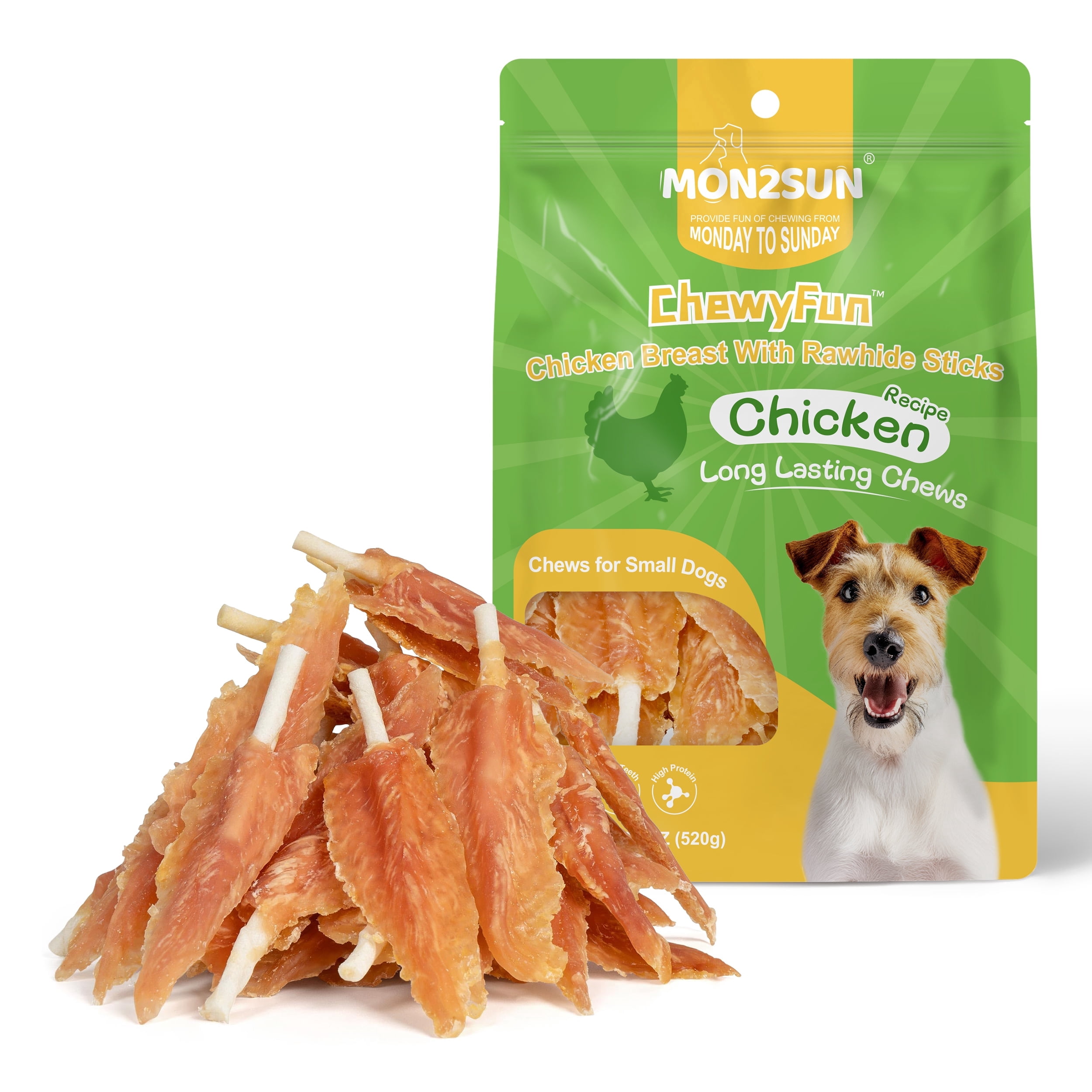 MON2SUN Chicken Wrapped Rawhide Sticks Small Dog Treats, 18.34 oz (40 Count)