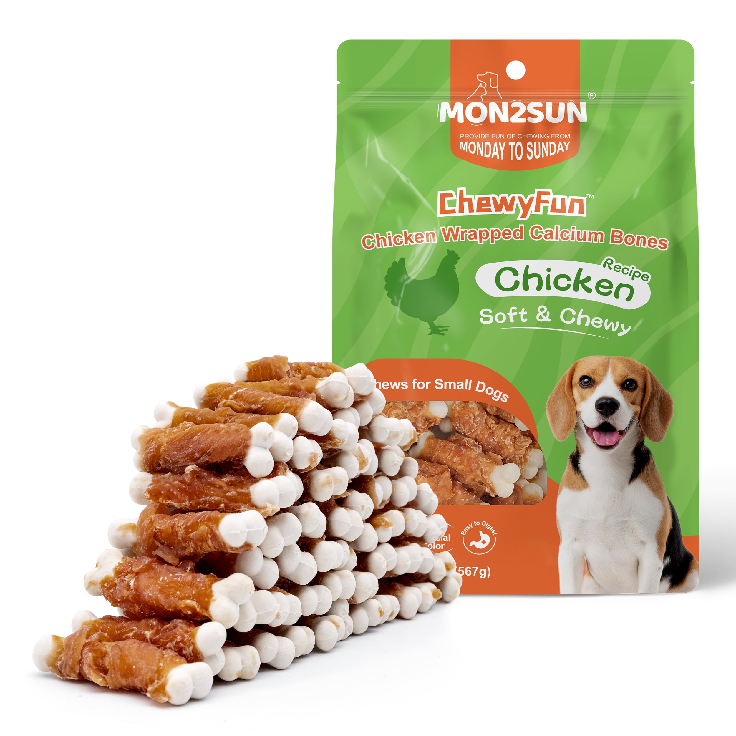 MON2SUN Chicken Wrapped Calcium Bones Small Dog Treats, 1.2 lb (56 Count)