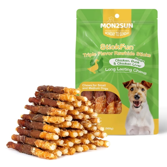 MON2SUN Chicken Liver Duck & Chicken Wrapped Rawhide Small Dog Treats, 31.75 oz (45 Count), 5 Inch