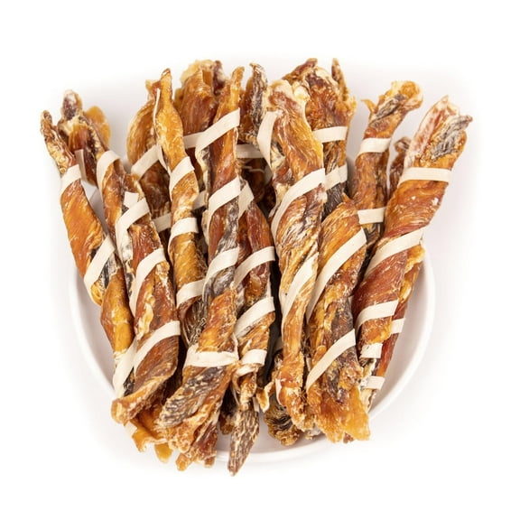MON2SUN Dog Treats, Triple Flavor Jerky Twist Sticks, 5-7 inch Chicken Duck and Codfish Sticks Chews for Small Dogs, Healthy Snacks, 10.5 oz