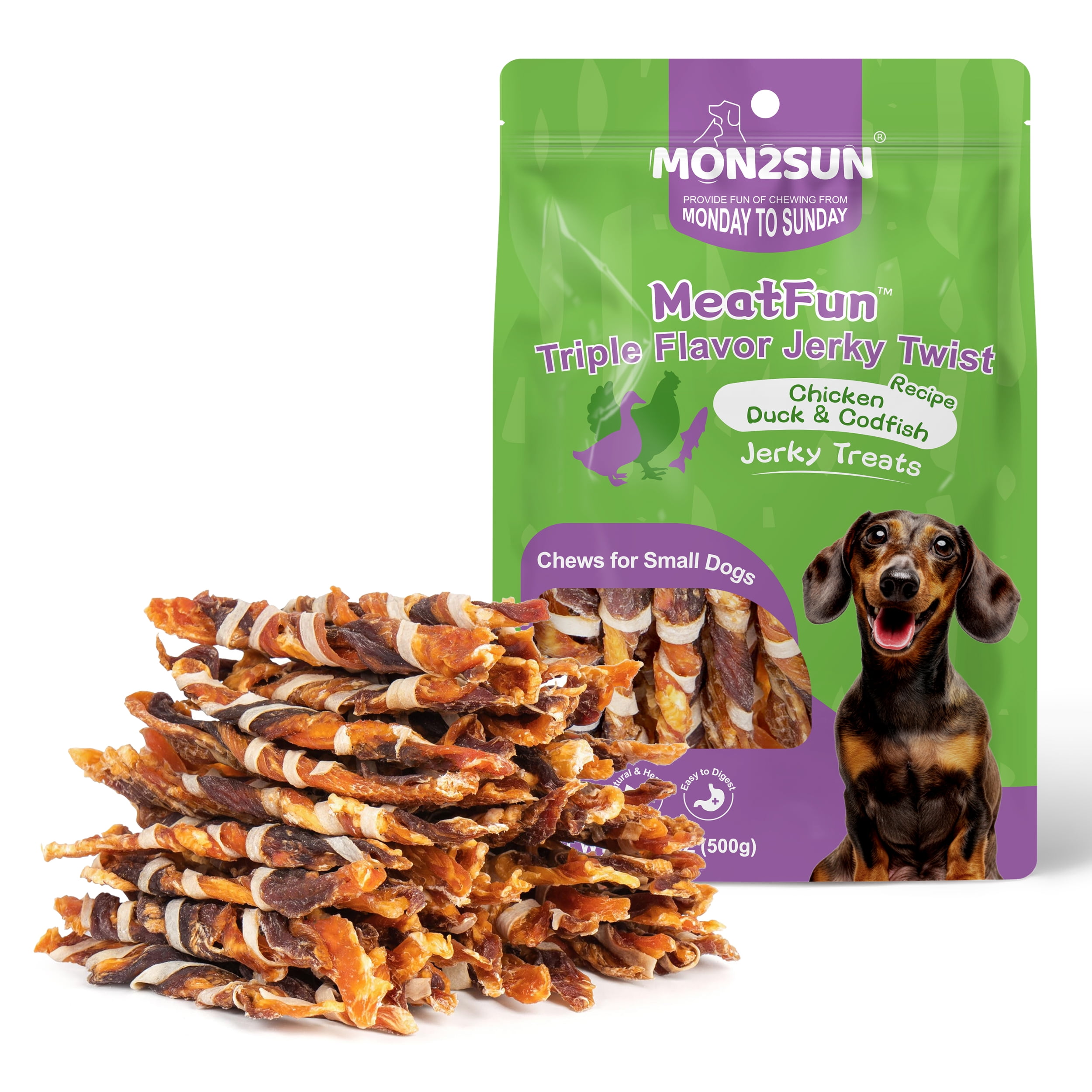 MON2SUN Chicken Duck & Codfish Twist Sticks Small Dog Treats, 17.64 oz (25 Count), 5-7 Inch