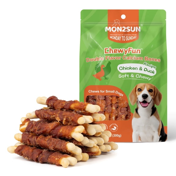 MON2SUN Chicken & Duck Wrapped Calcium Bones Small Dog Treats, 10.5 oz (15 Count)