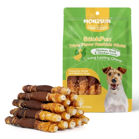 MON2SUN Chicken Liver Duck & Chicken Wrapped Rawhide Small Dog Treats, 10.5 oz (15 Count), 5Inch