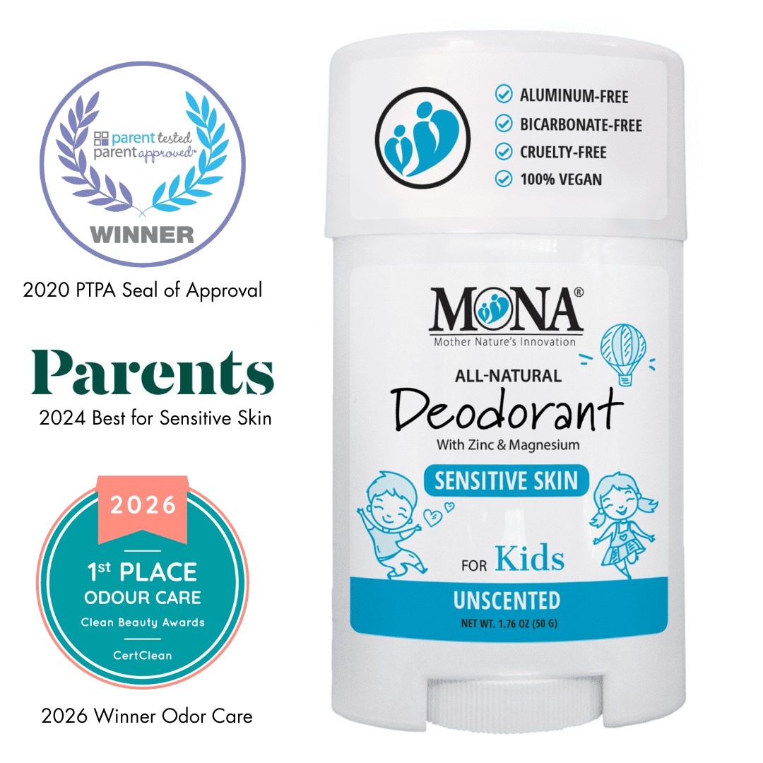 MONA Unscented Natural Deodorant for Kids & Teens, Hypoallergenic, Vegan, Safe for Sensitive Skin, 1.76 oz