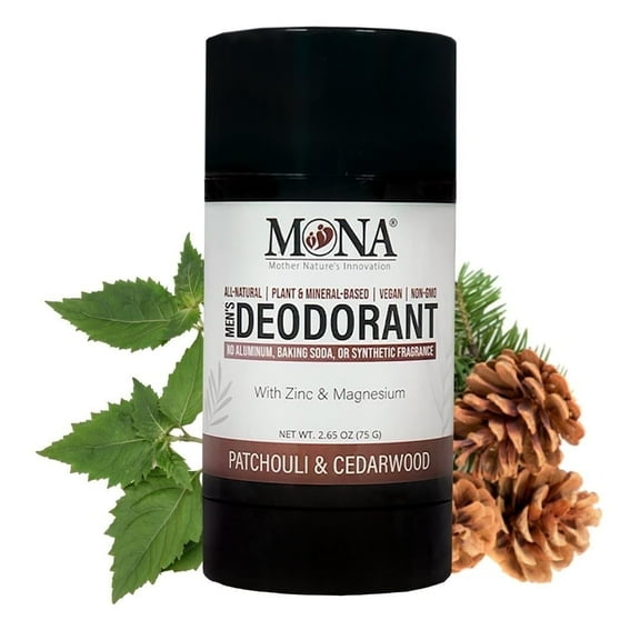 MONA Aluminum-Free Magnesium Deodorant for Men, Patchouli Cedarwood, 2.65 Oz