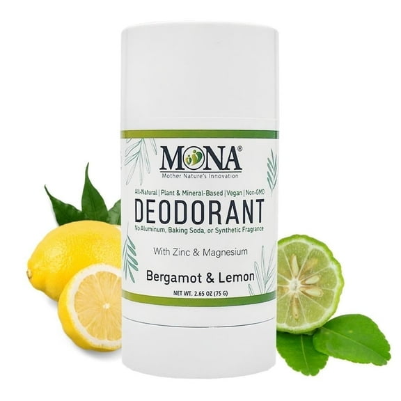 MONA All Natural Magnesium Deodorant for Women & Men | Bergamot & Lemon | Baking Soda & Aluminum Free | (2.65 Oz)