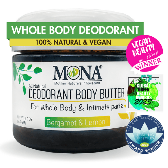 MONA Brands Natural Whole Body Deodorant for Women and Men | Deodorant Cream for Private Parts | Bergamot & Lemon | 2.0 oz