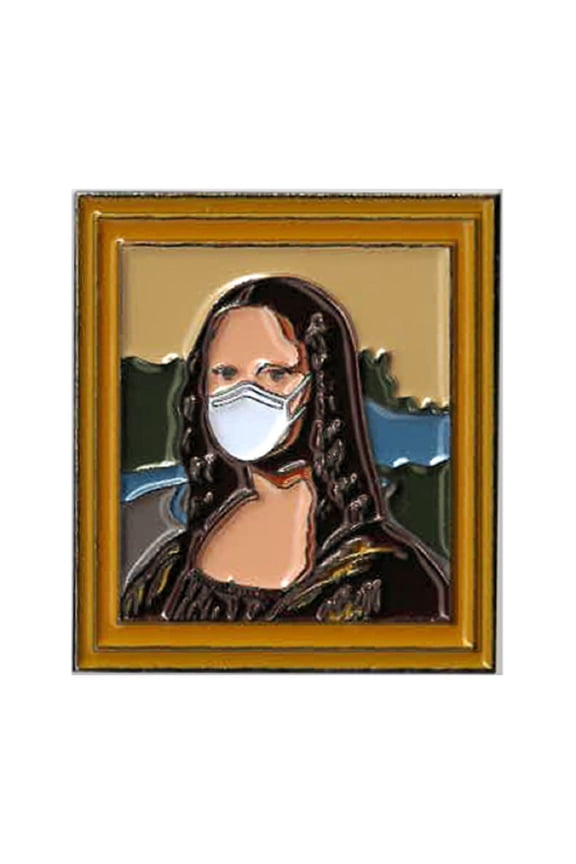 MONA LISA WEAR A MASK ENAMEL PIN - Mona Lisa with Mask Novelty Backpack Cute Enamel Lapel PIN