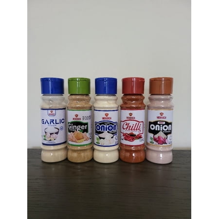 MONARCH 100% Ginger Powder- Garlic Powder- Chili Pepper Powder- Onion Powder (Red)- Onion Powder (White) Pack Of 5 Spices & Seasonings