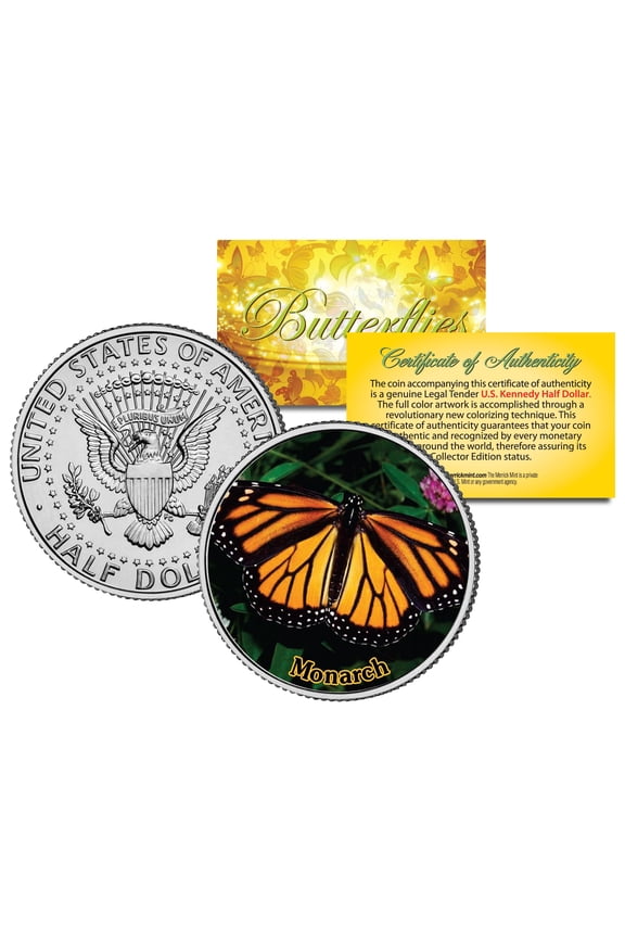 MONARCH BUTTERFLY JFK Kennedy Half Dollar US Colorized Coin
