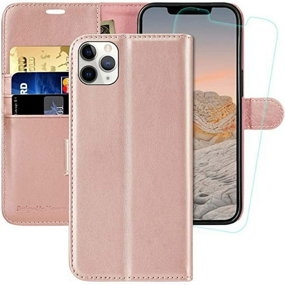 MONASAY Wallet Case Compatible for Apple iPhone 12 Pro Max 5G, 6.7-inch, [Glass Screen Protector Included] [RFID Blocking] Flip Folio Leather Cell Phone Cover with Credit Card Holder