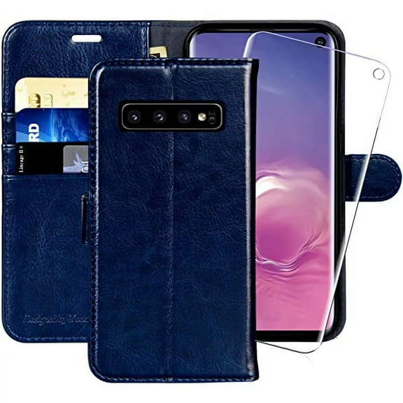 MONASAY Wallet Case Compatible for Galaxy S10, [Included Screen Protector][RFID Blocking] Flip Folio Leather Cell Phone Cover with Credit Card Holder for Samsung Galaxy S10, 6.1 inch