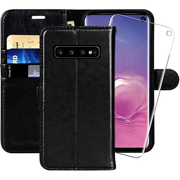 MONASAY Wallet Case Compatible for Galaxy S10, [Included Screen Protector][RFID Blocking] Flip Folio Leather Cell Phone Cover with Credit Card Holder for Samsung Galaxy S10, 6.1 inch