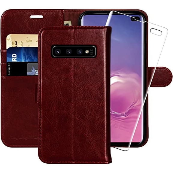 MONASAY Wallet Case Compatible for Galaxy S10 Plus, 6.4 inch, [Screen Protector Included][RFID Blocking] Flip Folio Leather Cell Phone Cover with Credit Card Holder