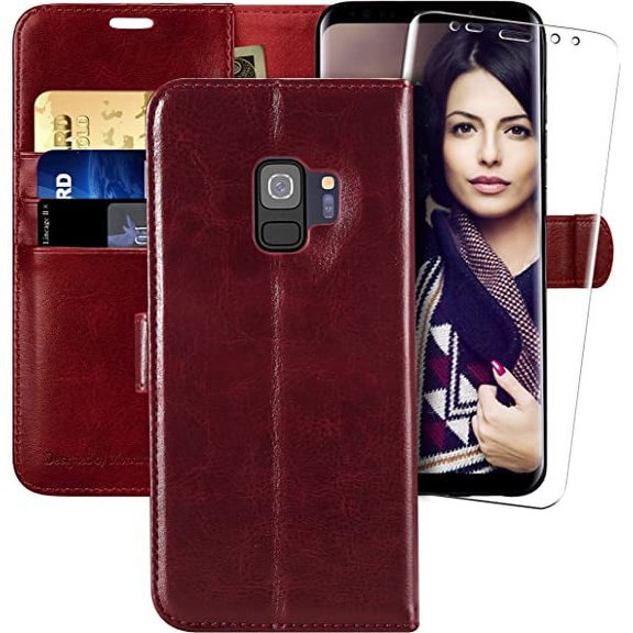 MONASAY Wallet Case Compatible for Galaxy S9, 5.8-inch, [Screen Protector Included][RFID Blocking] Flip Folio Leather Cell Phone Cover with Credit Card Holder