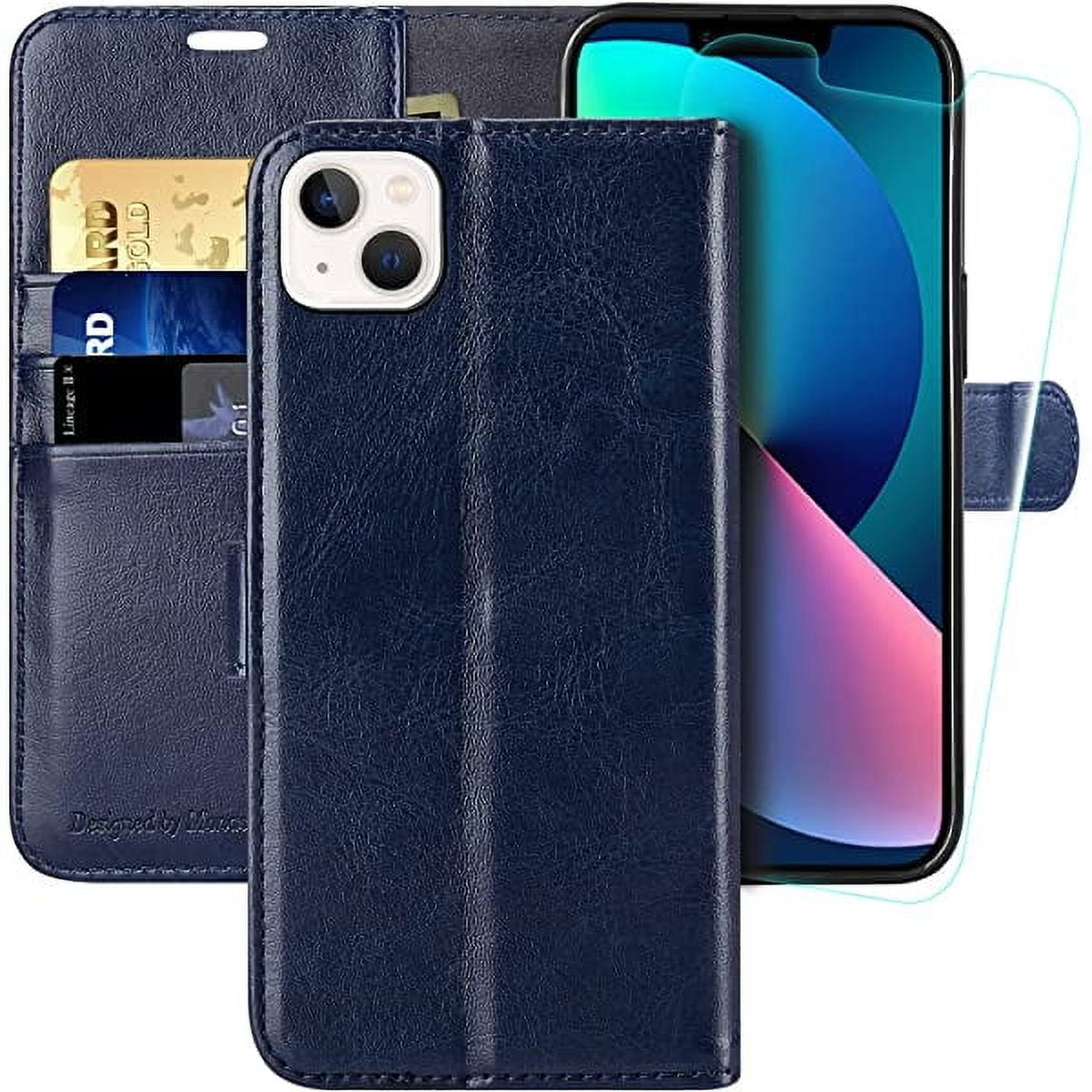 MONASAY Wallet Case Compatible for iPhone 14 5G,[Glass Screen Protector Included] [RFID Blocking] Flip Folio Leather Cell Phone Cover with Credit Card Holder，6.1-inch